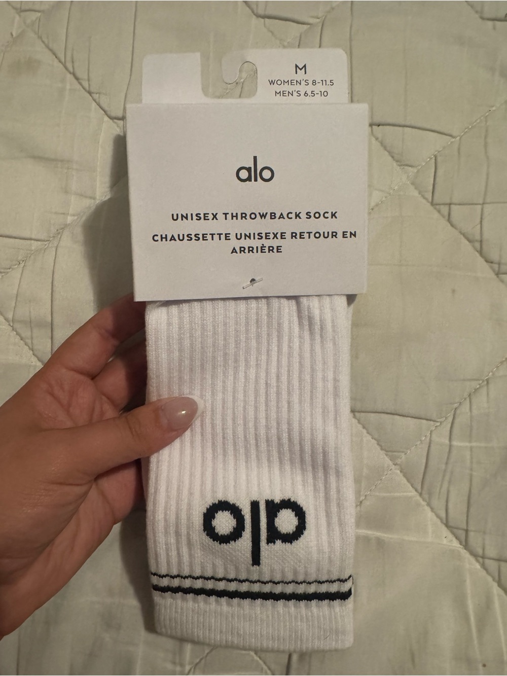 ALO Yoga White Athletic Crew Socks with Black Logo
